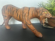 Vintage Leather Wrapped Bengal Tiger Figure Glass Eyes~ 14