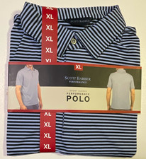 Scott Barber Performance Men's Striped Short Sleeve Collared Polo Light Blue XL picture