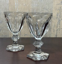 Pair Baccarat Harcourt Crystal Wine Glass Goblets Hexagonal Base Signed 6.6