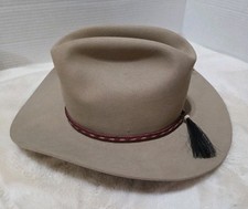 Stetson 3x Beaver Fur Felt Long Oval Tan Cowboy Hat  Sz 7 1/4 Satin Lining  picture