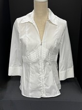 NWT Spense White Womens Zip Front Top/Shirt Medium 3/4 Sleeves  Runs Small picture