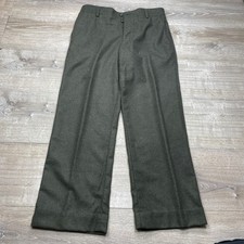 Vintage J.Crew Wool Flannel Pant Men 32x30 Olive Green Button Fly Hong Kong Flap picture