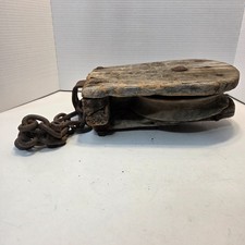 Antique Wood & Iron Barn Pulley Block Primitive Farm Pulley Rustic Decor picture