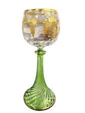 ANTIQUE JOSEPHINENHÜTTE GERMAN BOHEMIAN GREEN SPIRAL STEM HOCK WINE GLASS picture