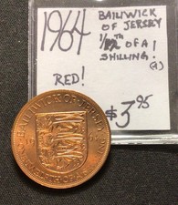 1964 Bailiwick Of Jersey 1/12 Of A Shilling Red ENN Coins picture