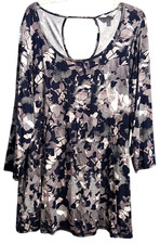 Prescott New York Top Size 1X Abstract Floral Keyhole Back Stretchy Tunic NWT picture