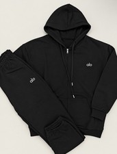 ALO Men's Black Full Zip Fleece Hoodie & Jogger Pants 2-Piece Set M Fast Ship picture