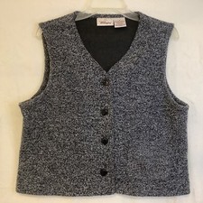 Vintage Worthington V-neck Vest Salt-and-Pepper Charcoal Knit 4-Button USA Y2K picture