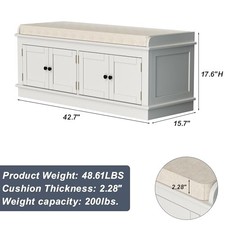 WHITE - MODCART STORAGE BENCH W/4 DOORS AND ADJUSTABLE SHELVES,SHOEBENCH picture