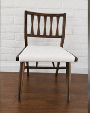 Vintage refinished wood dining chair cream upholstered seat picture