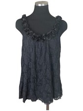 Vtg Fashion Bug Y2K Babydoll Top XL Black Lace Whimsigoth Witchy Dark Romantic picture