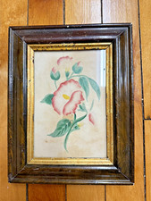 Antique Folk Art Watercolor Theorem Painting in frame 19th C picture