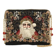 Mary Frances Holiday Magic Santa Beaded Zip Christmas Handbag Bag Black Purse NW picture