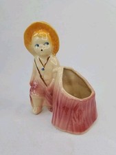 Vintage Shawnee Pottery Fisher Boy Planter 532 Tree Stump Figurine USA 1940s... picture