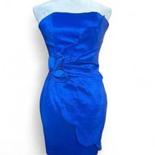 Vintage Y2K Cache Royal Blue Strapless Side Ruffle Mini Dress Size 0 picture