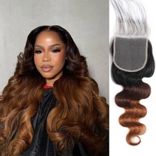 DSEKCAIN 5x5 Lace Closure Body Wave Chestnut Brown T1B/2/30 20in 150% Density picture