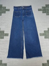Zara Marine Wide Leg Jeans Womens 8 Blue Denim High Rise Raw Hem Casual 27x27 picture
