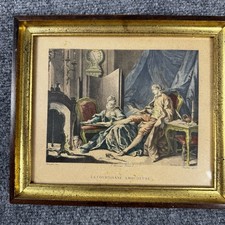 Pair Vintage French Engravings Framed La Courtisane Amoureuse Servante Justifiee picture