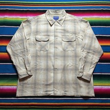Pendleton Board Shirt Jac Men's Size XL Beige Plaid Wool Button Loop Collar picture