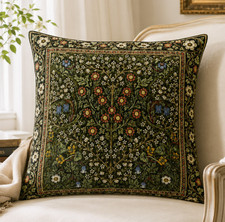 William Morris Blackthorn Woven Pillow #1 - (Blue Tulips) Arts and Crafts Floral picture