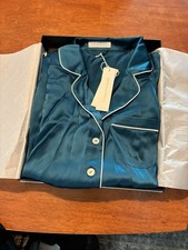 Olivia Von Halle Coco Neptune (teal) Silk Pajamas Lounge Set  Sz 4/L  NIB picture