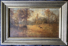 ::OIL PAINTING CIRCA 1880 AUTUMN FOREST ROEBUCK MONOGRAM J.V.N FRAME ANTIQUE CLEARING picture