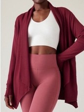 Athleta Pranayama Restore Rib Wrap Open Front Cardigan Burgundy XSP XS Petite picture