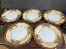 Five Antique Japan Bamboo Porcelain China Gold Salad Dessert Plates  picture