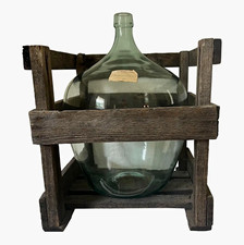 Antique French Glass Liquor Demijohn Bottle in Wooden Crate, Bordeaux 1894 Label picture