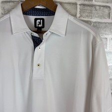 FootJoy Mens Solid White Performance Golf Polo Shirt Paisley Trim Size Large picture