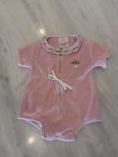 Vintage BabyGro Pink Terry Cloth Baby Romper 3M Floral Collar Made USA picture
