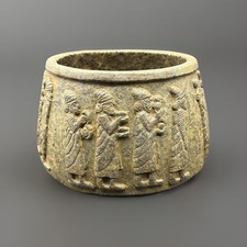 Ancient Central Asian Near Eastern Stone Bowl With Royal Scene Of Caravan picture