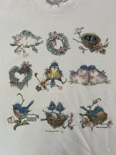Vintage 1990’s Airwaves Bird Nature Flowers Tshirt Grandmacore Cottage Core S picture