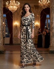 R & M Richards 2-Tone Trellis Floral Embroidered Sequin Scoop Neck Gown Sz. 4P picture