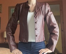 VTG 70s Foxmoor Burgundy Oxblood Cropped Leather puff-sleeve Boho Jacket S/XS picture