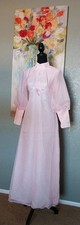 Vtg 70s Pink Chiffon Prairie Maxi Dress Sheer Puff Sleeve Gown Coquette ILGWU Xs picture