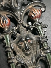 Antique Victorian Cast Iron Bench Ends Lion & Shell Ottoman Stool Base Pair picture