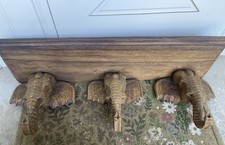 Vintage Hand Carved Wood Triple Elephant Head Wall Shelf, Large Wooden Decor picture