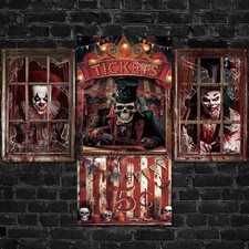 3PCS Halloween Evil Circus Door Window Covers Scary Clown Ghost Skull Decor picture