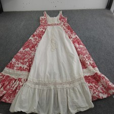 Vtg Gunne Sax Dress 9 Red Floral Cotton Maxi Prairie Sundress Toile Cottage picture