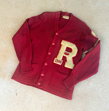 True vintage 1948 100% Virgin Wool Letterman Cardigan Sweater R picture