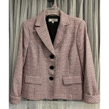 Kasper Separates Pink Black Tweed Blazer Jacket Size 12 Three Button Lined #RS picture