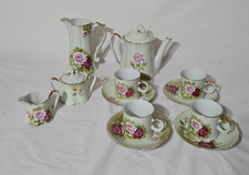 Vtg Norcrest Fine China Tea Coffee Set TA-52 Green Pink Cabbage Rose Gold 12pc picture