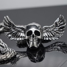 JXC Mens 30 Inch Chain Large Big Biker Winged Skull Pendant Necklace For Men picture