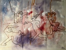 Roberto MATTA, mixed media, signed, back handwritten letter from the artist. picture