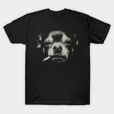 Chihuahua Smoking Dog Pet‑Lover Animal‑Owner Quirky‑Meme Unisex Cotton T‑Shirt picture