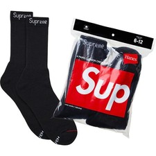 Supreme Hanes Crew Socks - Black  4 Pack Size 6-12 Authentic Fast  picture