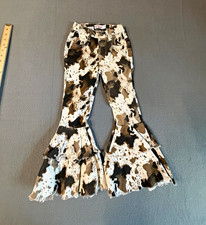 Clover cottage Apparel Girls Cow Print Flared Jeans Size 7/8 Mid Rise Denim picture