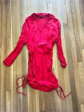 Zara Draped Satin Effect Mini Dress Pink Long Sleeve V Neck Collar Ruched Size S picture