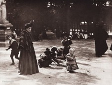 1890/1963 Vintage EUGENE ATGET Woman Children On Paris Street Photo Gravure Art picture